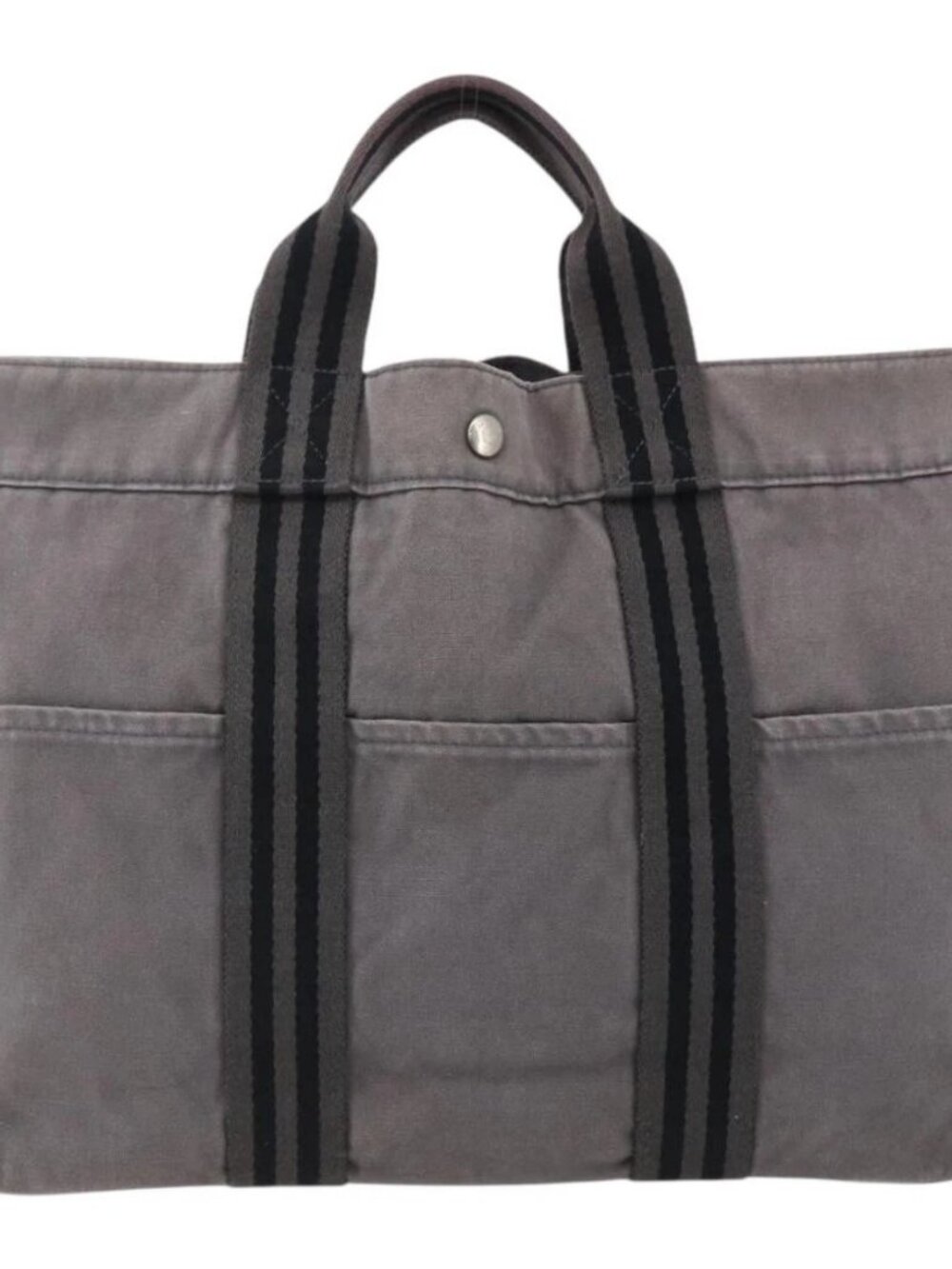 HERMES Fourre ToutMM Hand Bag Canvas Gray Silver Auth ti3707 - Picture 2 of 16